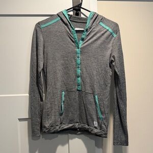 Scott merino wool blend Gray and Teal Hooded Long Sleeve Top